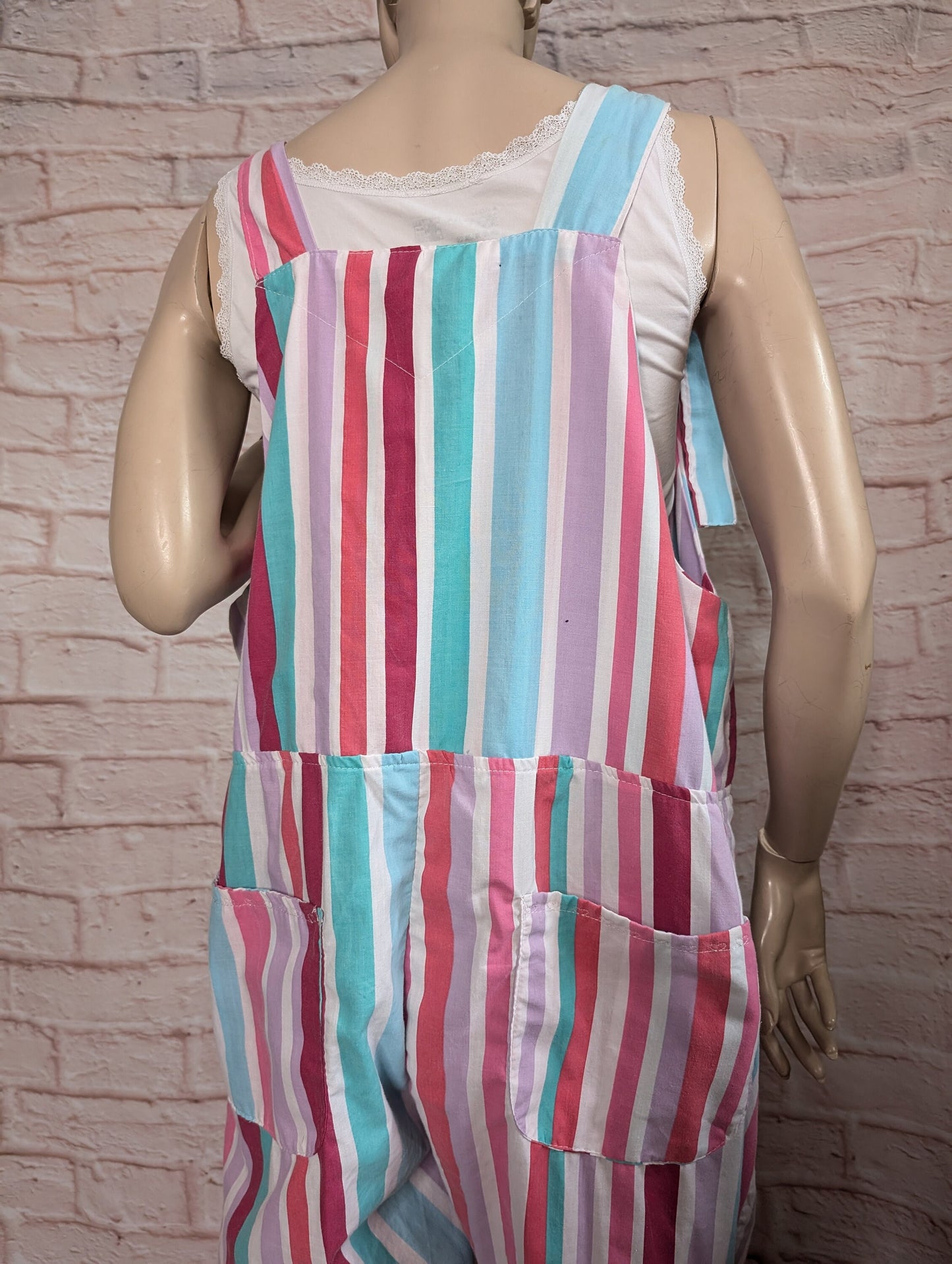 dungarees size 16/18, pastel strips, baggy dungarees, candy stripe dungarees, pink overalls