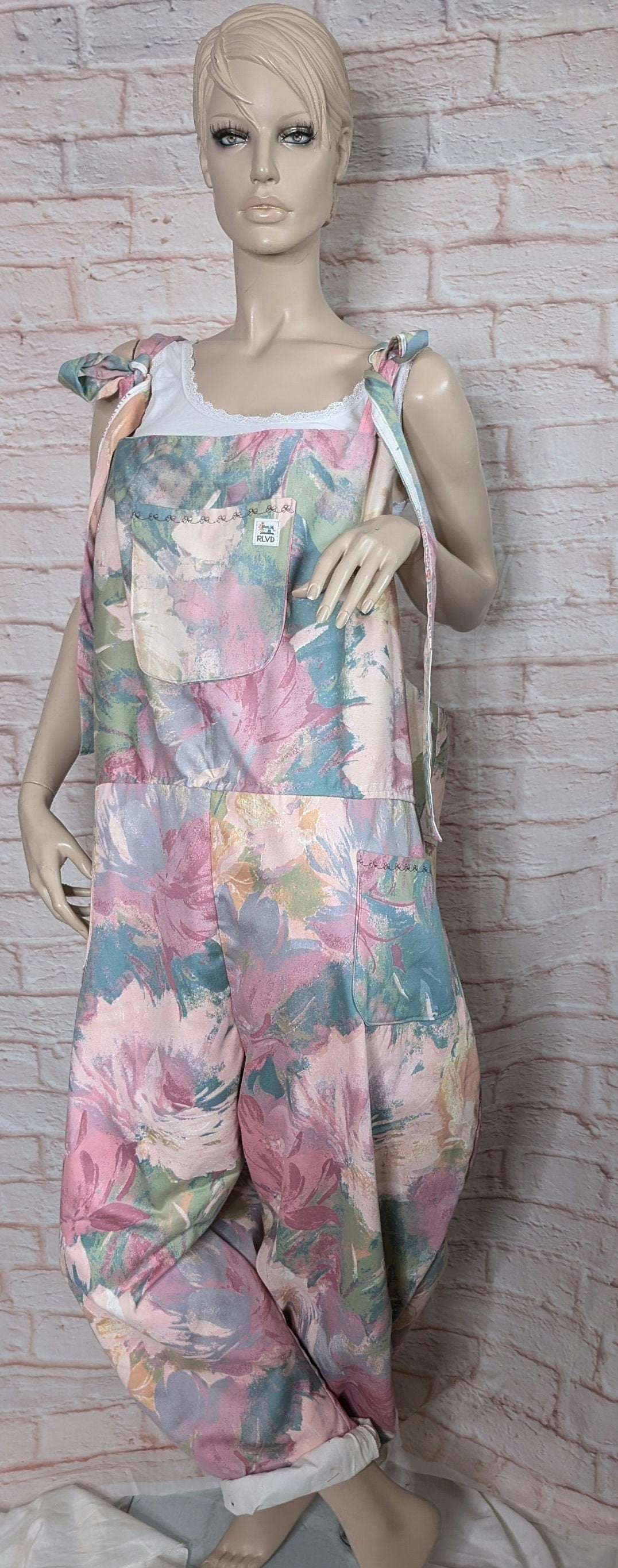 dungarees size 26, pink abstract floral dungarees, plus size dungarees