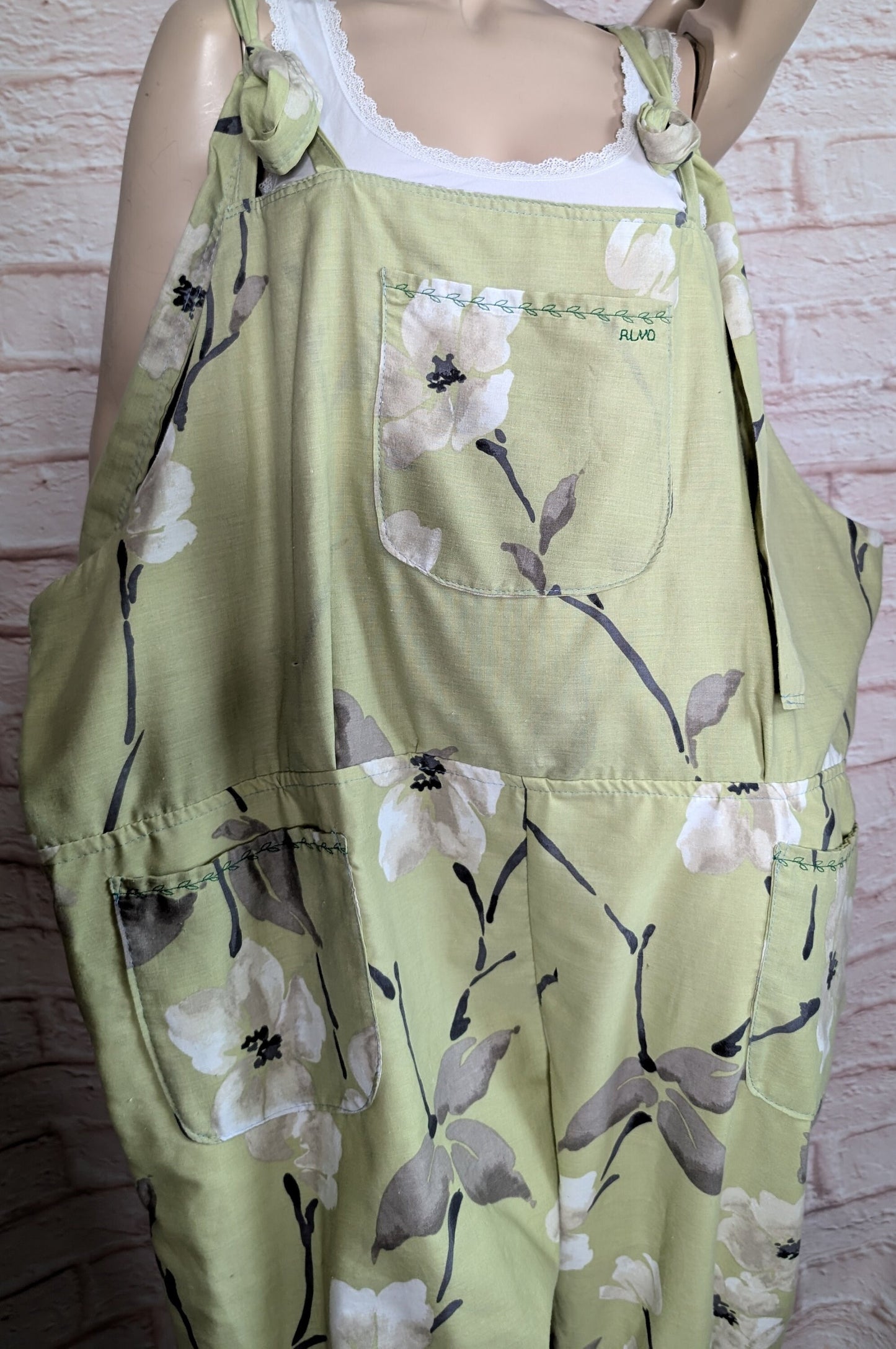 dungarees size 24, green blossom floral dungarees, plus size dungarees