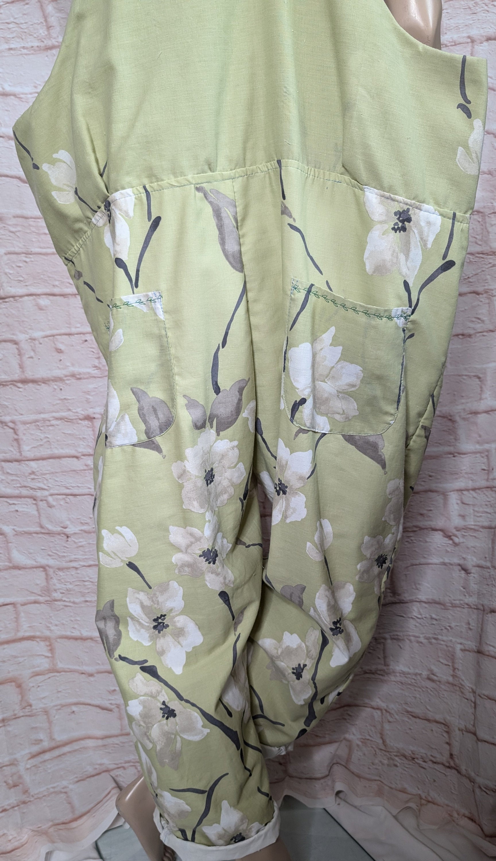 dungarees size 24, green blossom floral dungarees, plus size dungarees