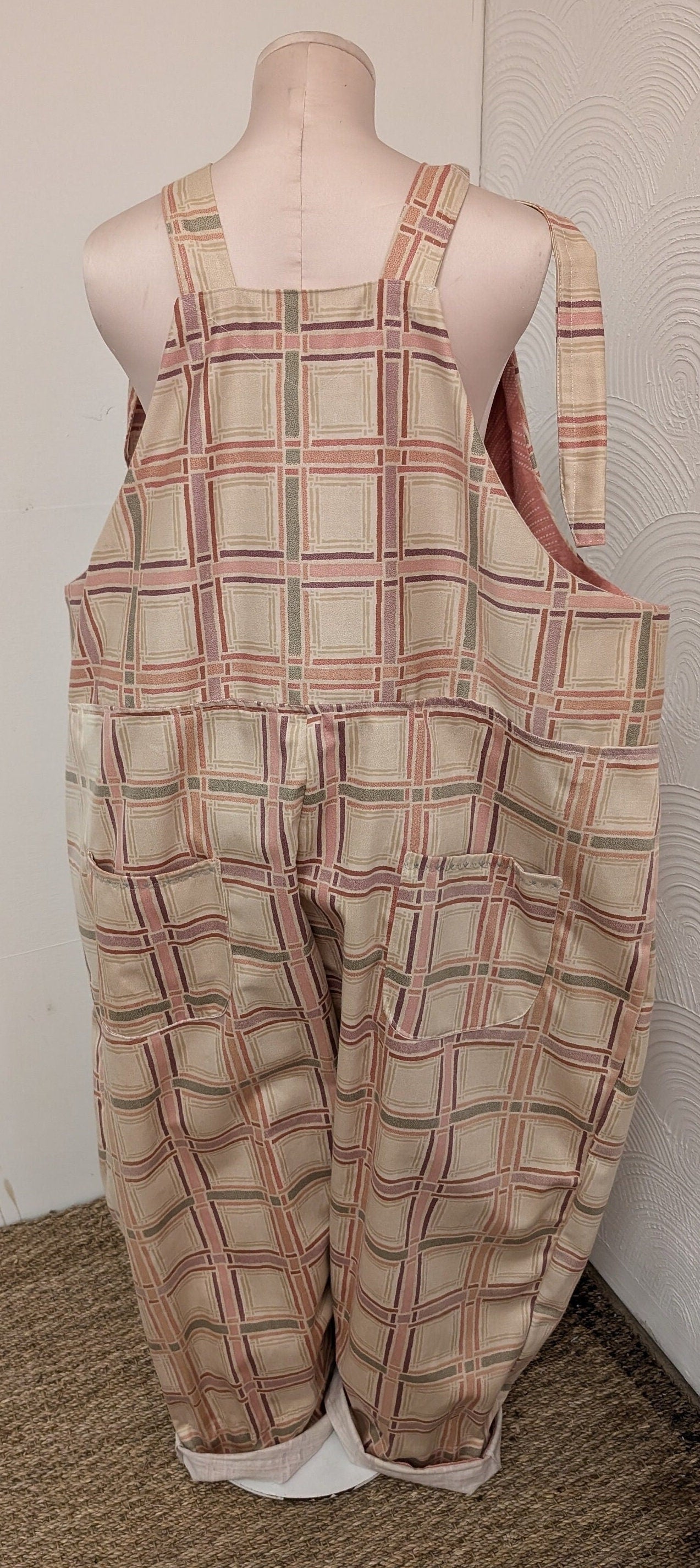 dungarees size 26, pink check