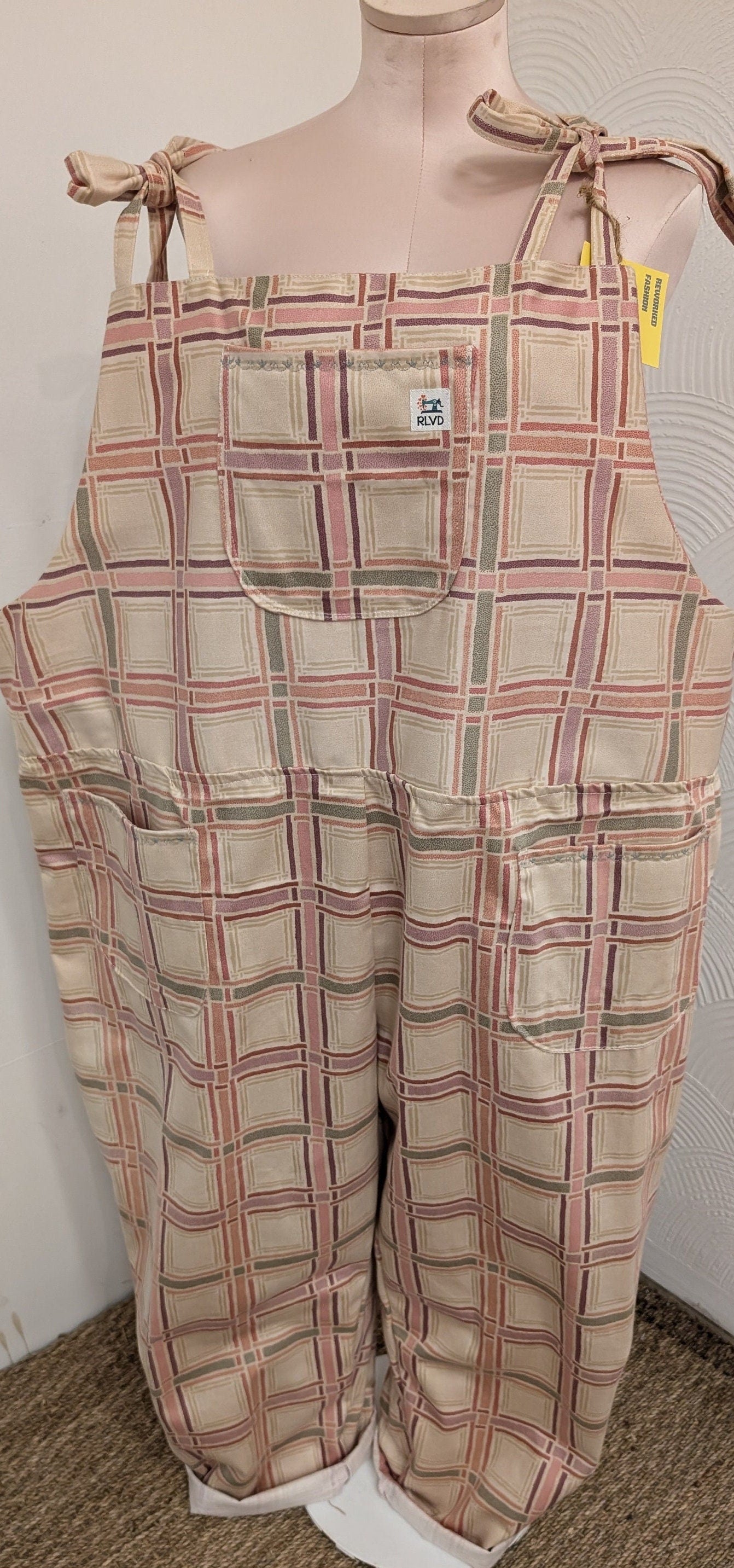 dungarees size 26, pink check