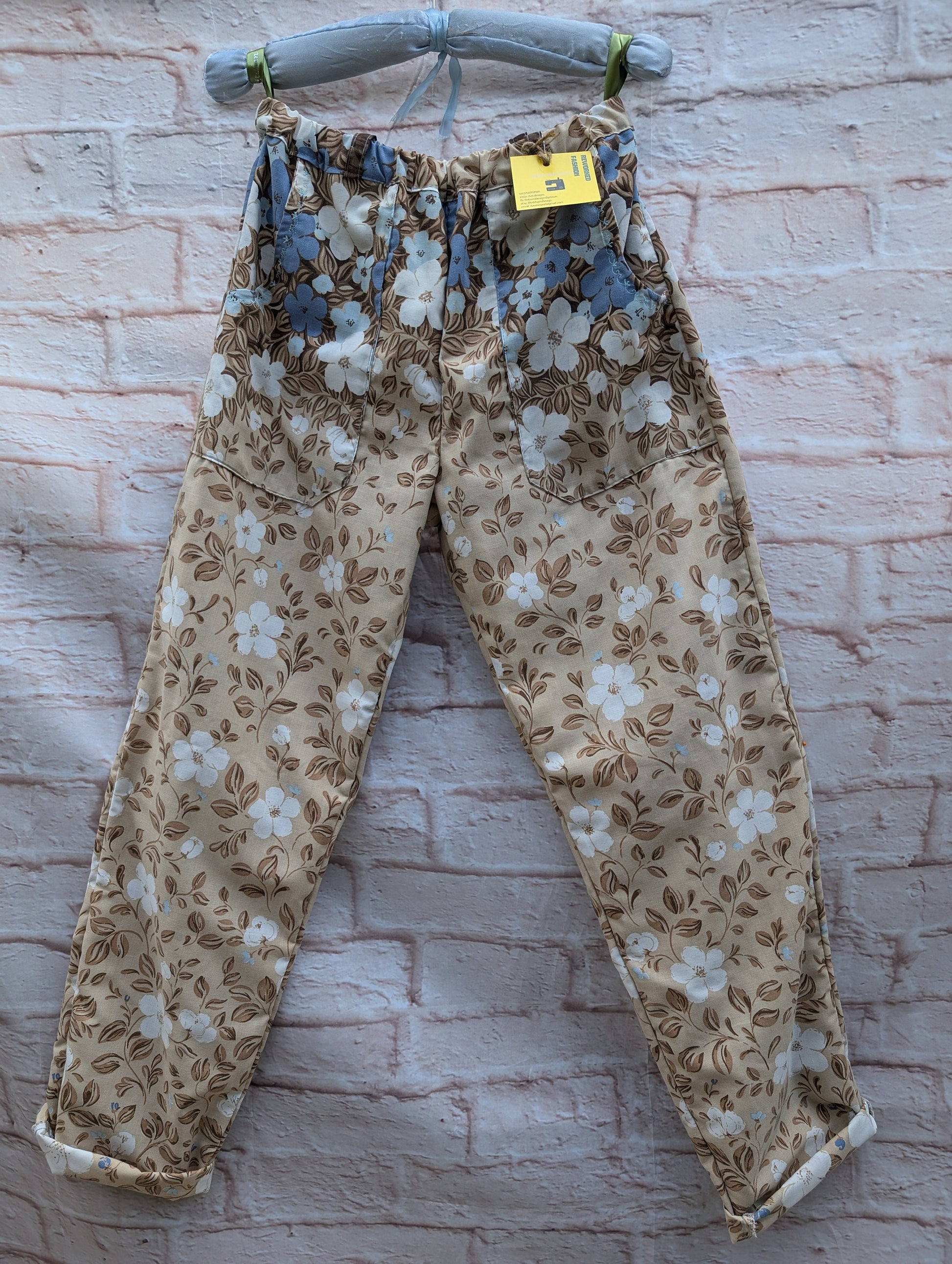 Cotton trousers size 8, Blue and brown floral