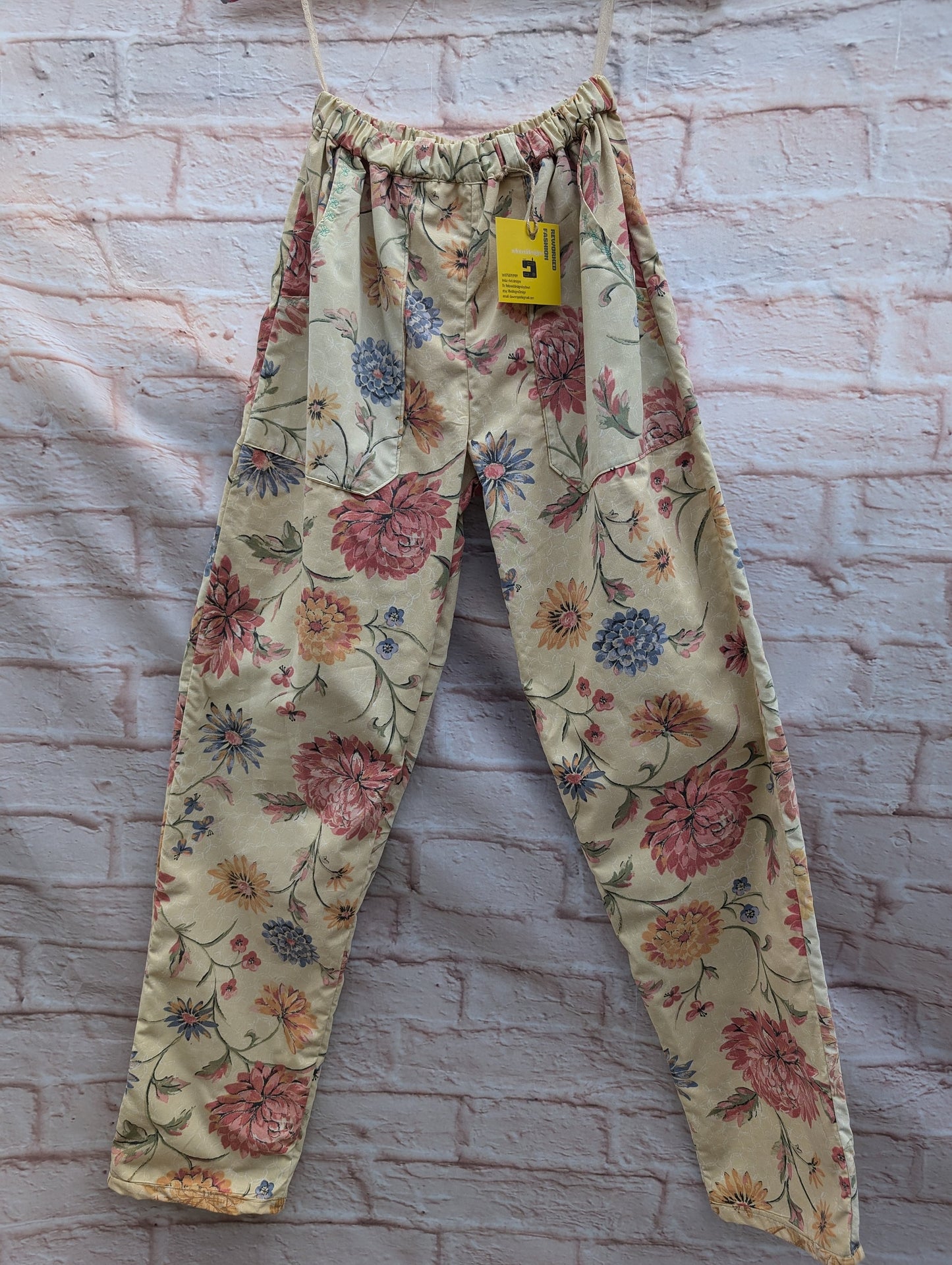 Trousers size 10, stretch waist trousers, vintage floral, straight leg trousers