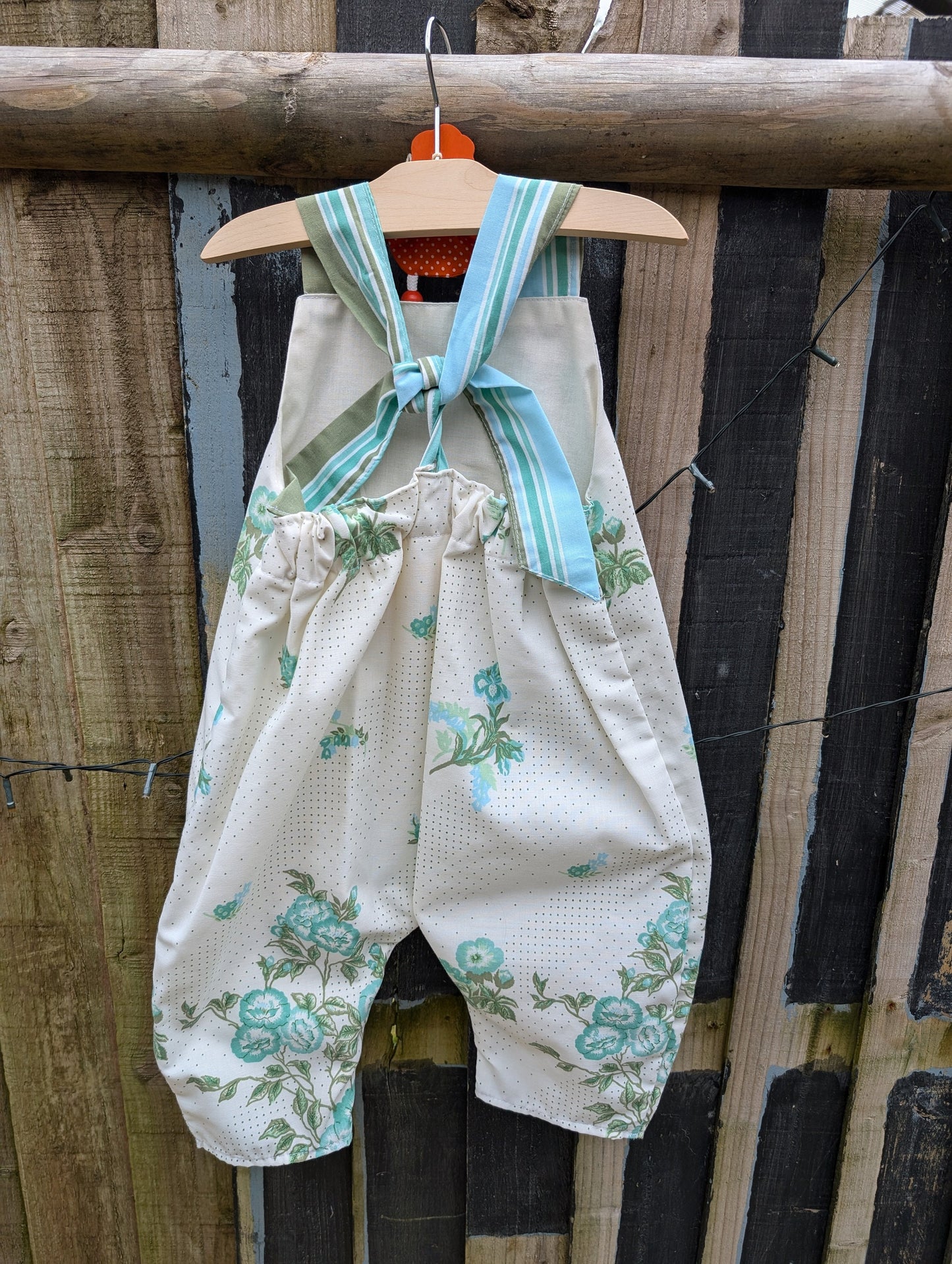 Child Dungarees, romper, age 3-4yrs, vintage green spots