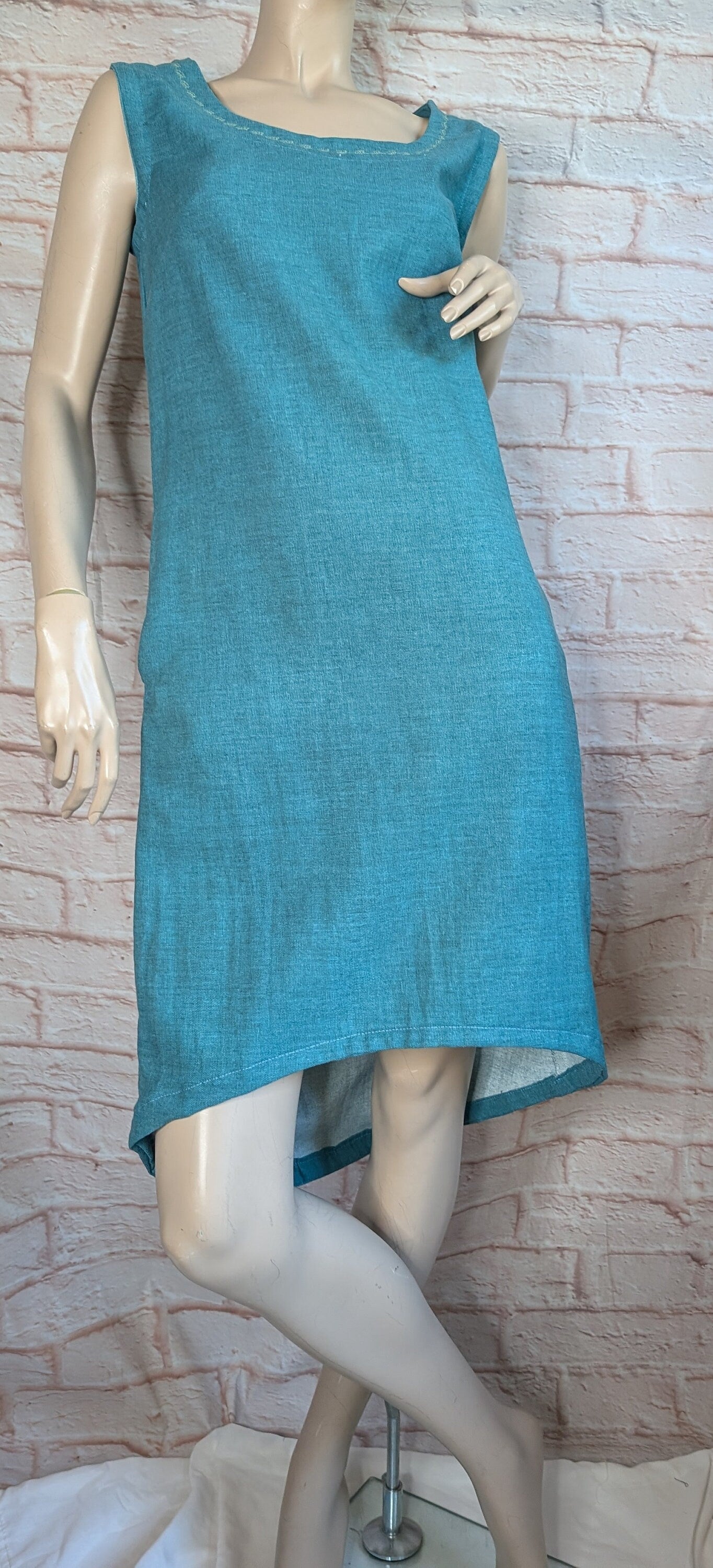 dress size 10, cotton dress, ladies clothing, blue dress, mid length dress, sleeveless dress, summer dress, handmade dress, reworked upcycle