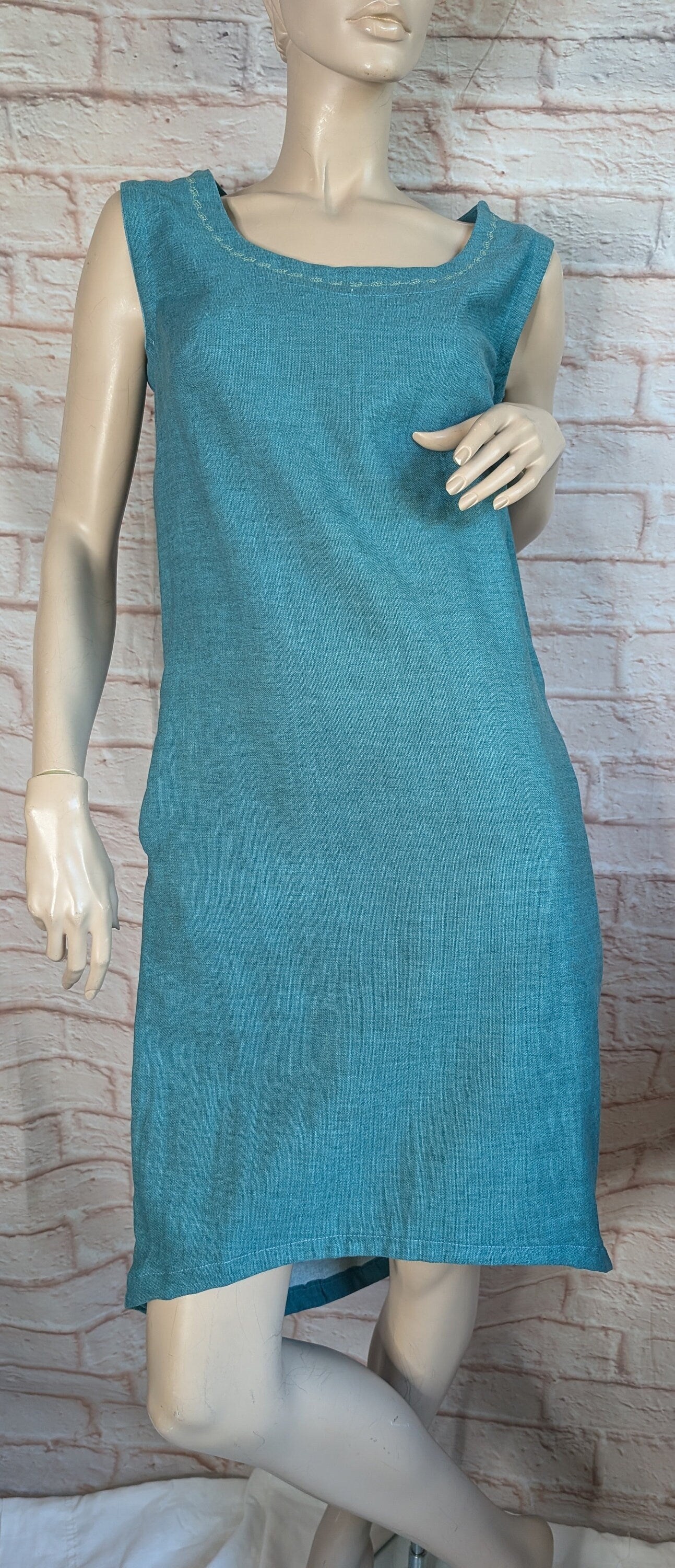 dress size 10, cotton dress, ladies clothing, blue dress, mid length dress, sleeveless dress, summer dress, handmade dress, reworked upcycle