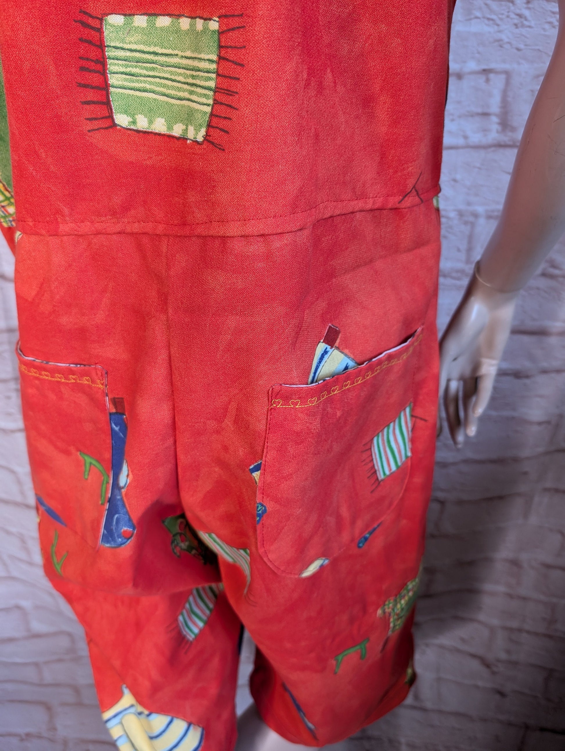 dungarees size 14 , short dungarees, red dungarees, cropped overalls