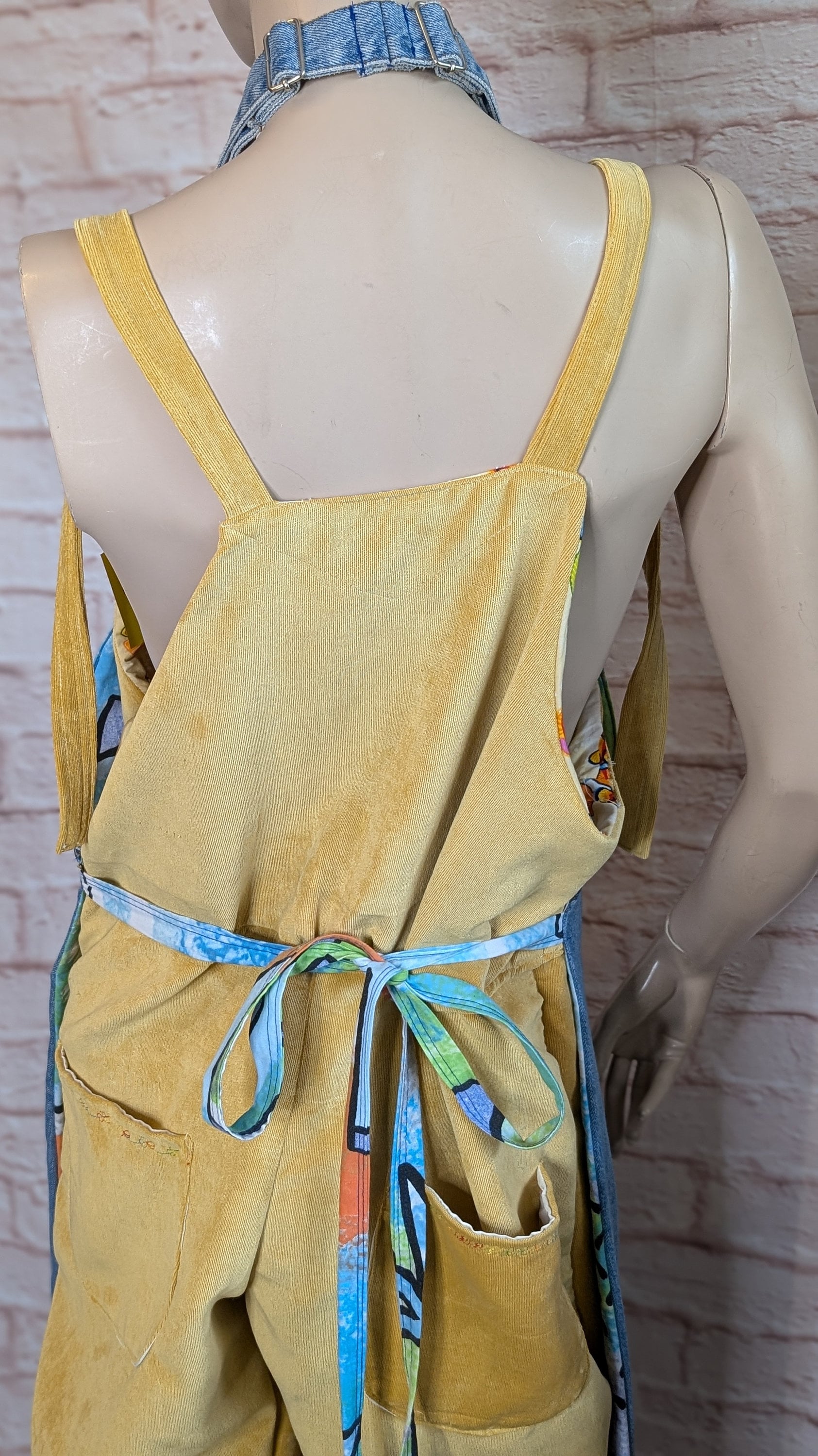 long apron, dinosaur apron adult, denim piny, kitchen cover up, novelty apron