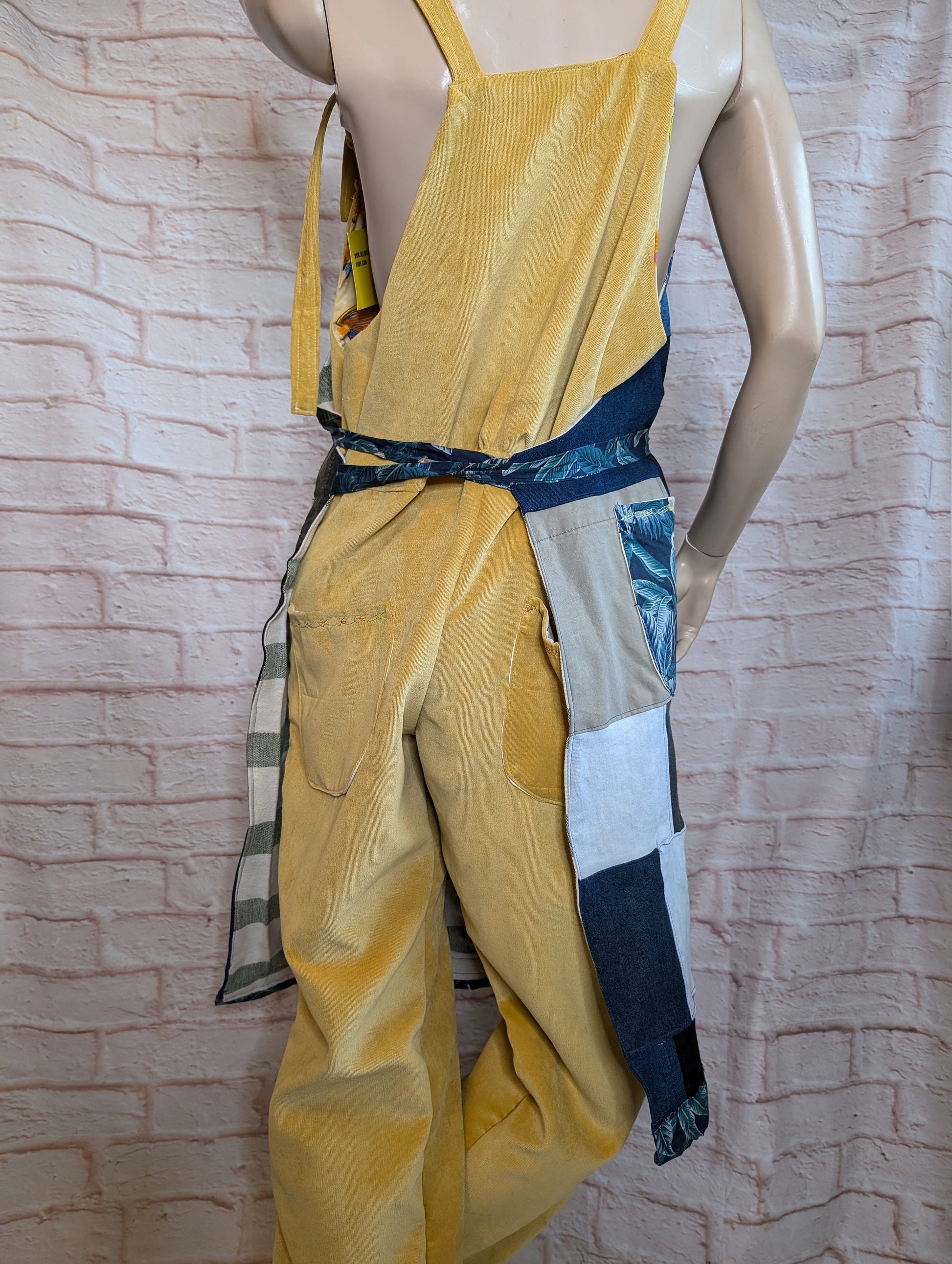 long apron, patchwork apron adult, denim piny, kitchen cover up, novelty apron