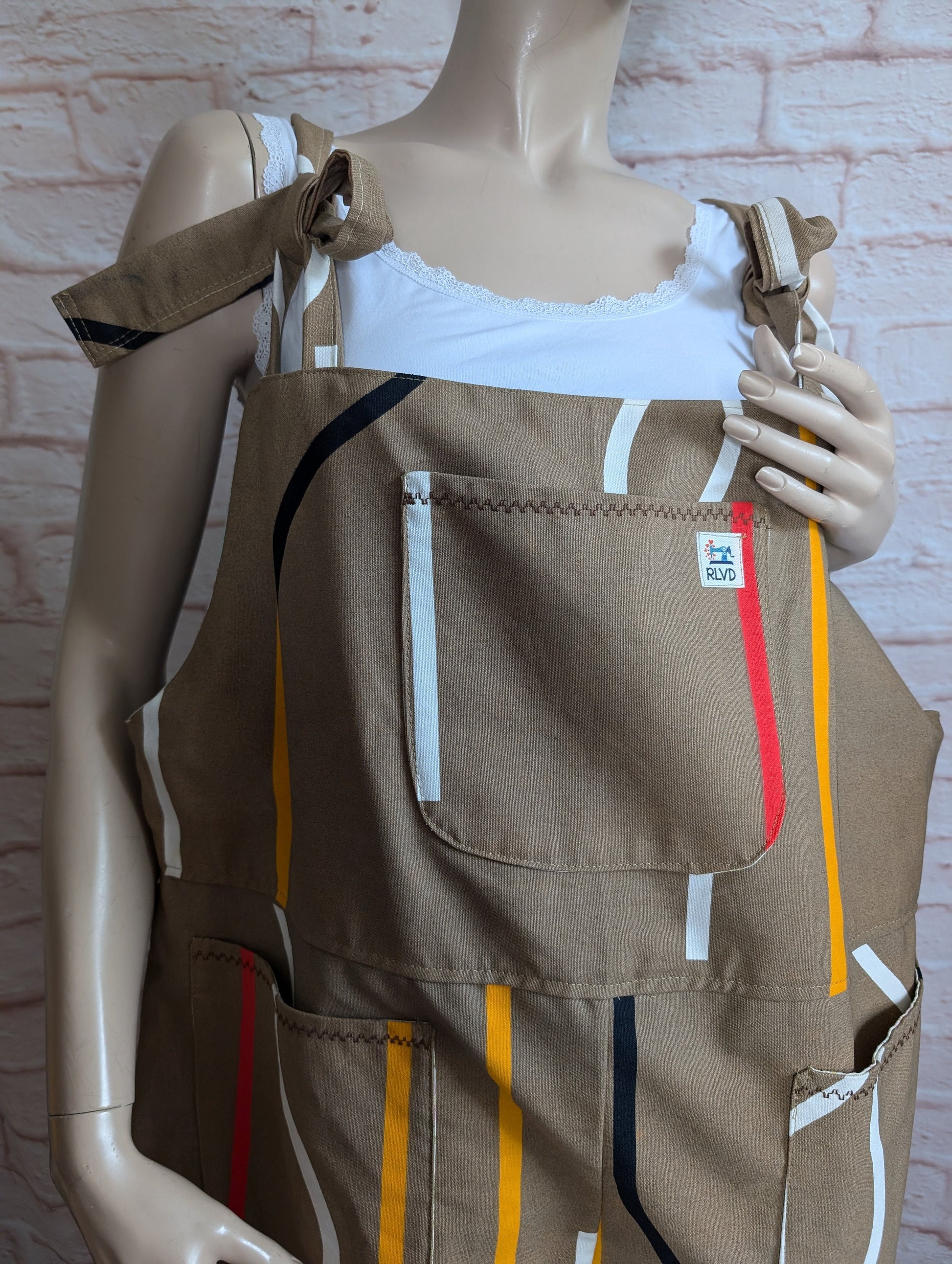 dungarees size 16/18, caramel colour baggy dungarees, abstract stripe dungarees, patterned overalls