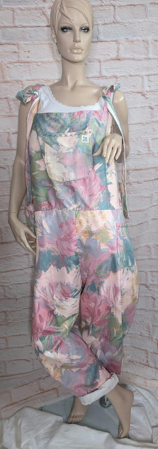 dungarees size 26, pink abstract floral dungarees, plus size dungarees