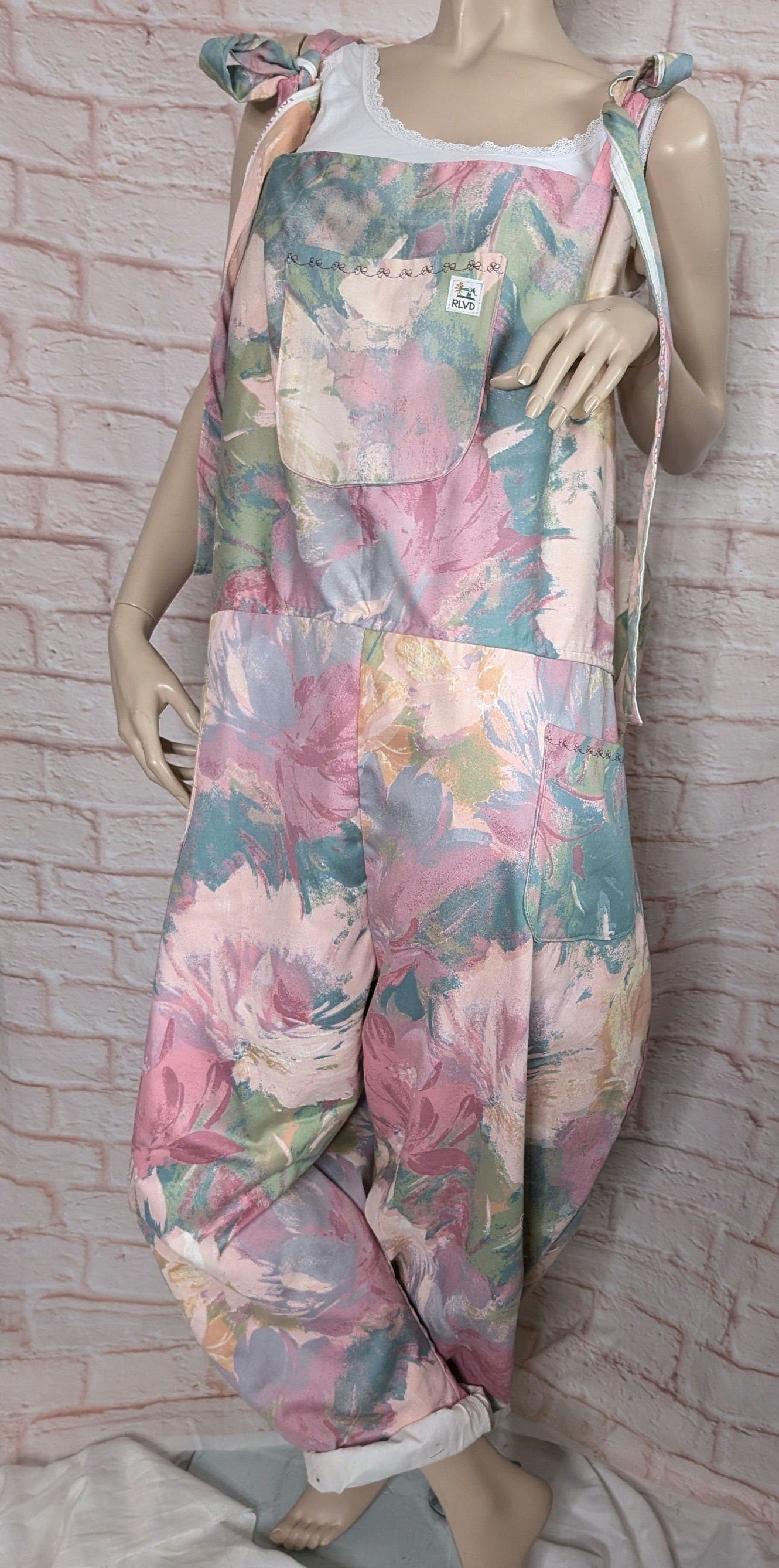 dungarees size 26, pink abstract floral dungarees, plus size dungarees