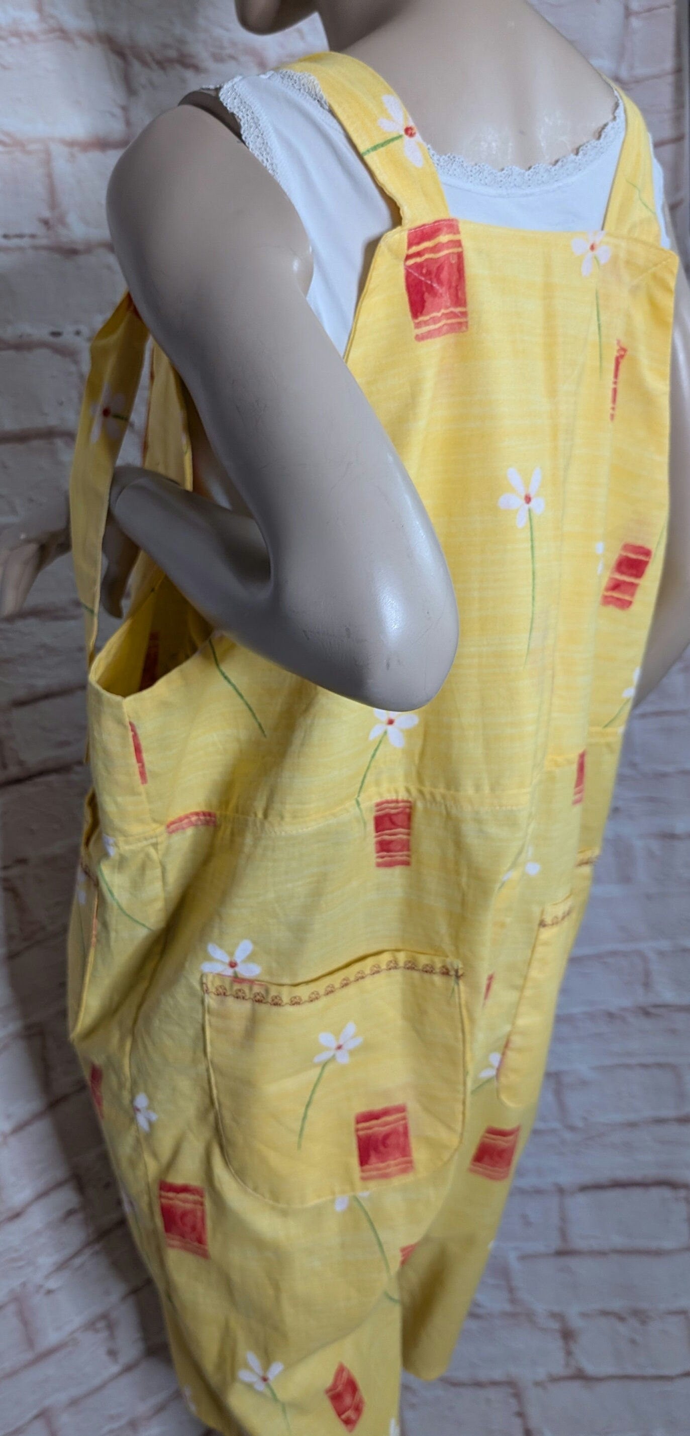 dungarees size 16, short dungarees, yellow and red floral dungarees