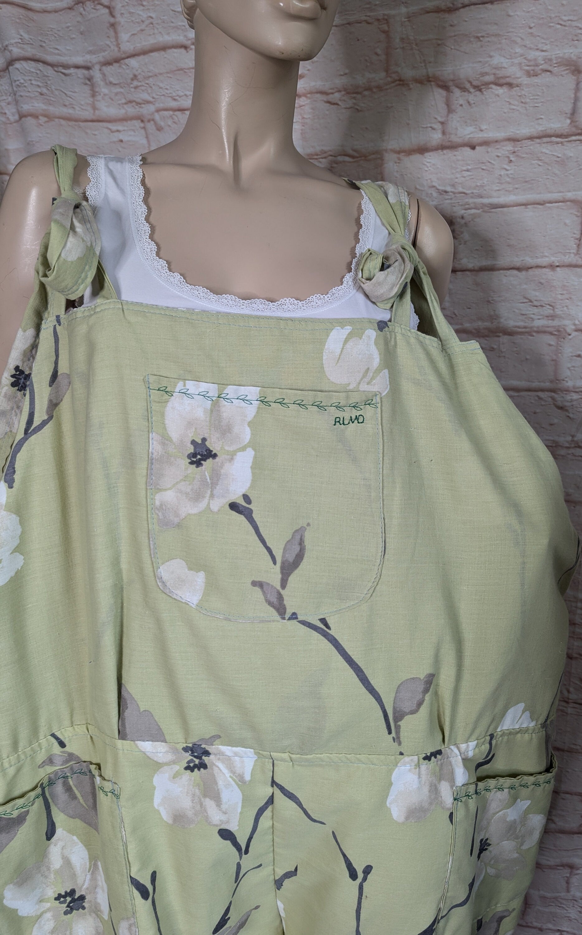 dungarees size 24, green blossom floral dungarees, plus size dungarees