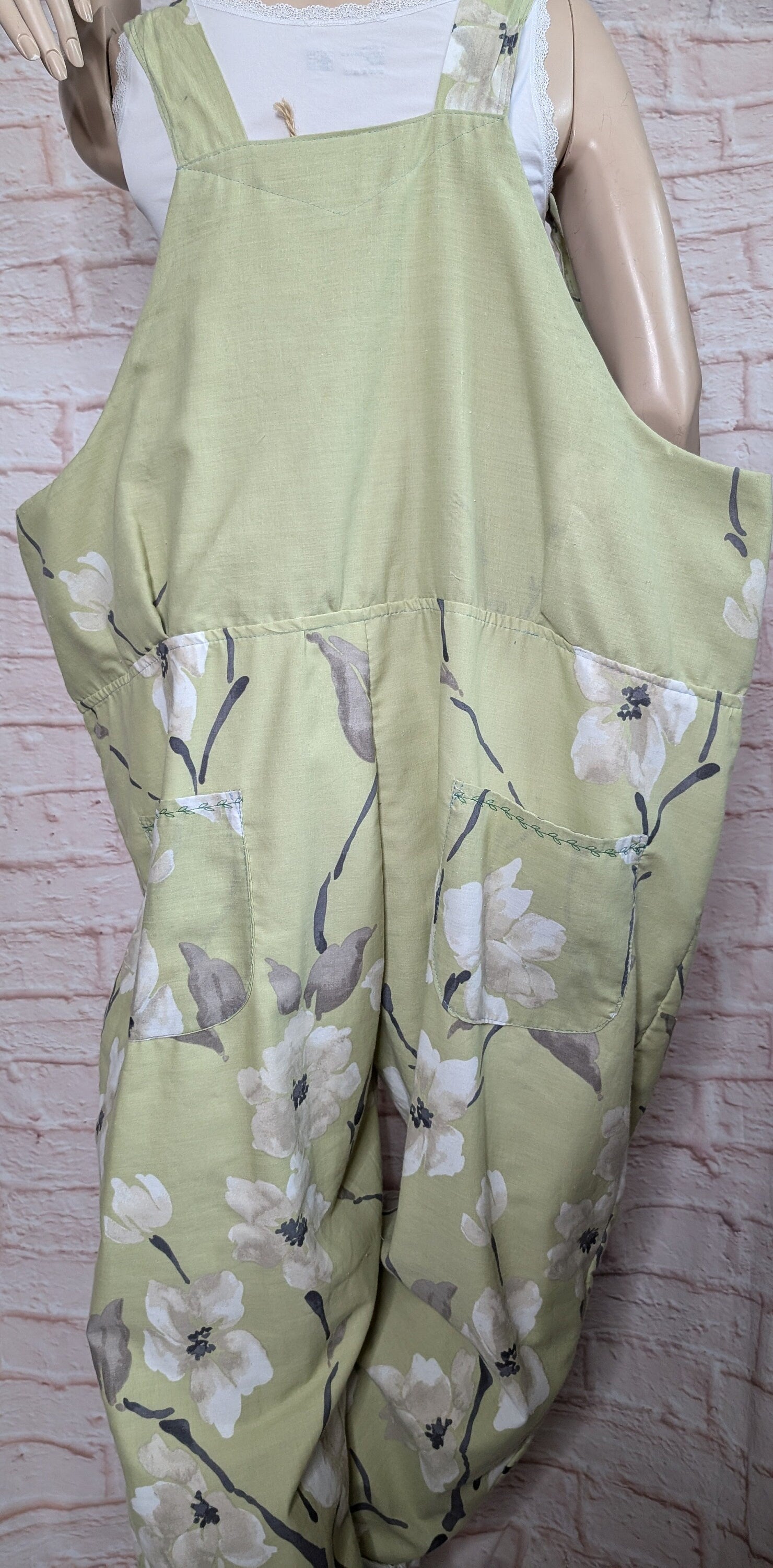 dungarees size 24, green blossom floral dungarees, plus size dungarees