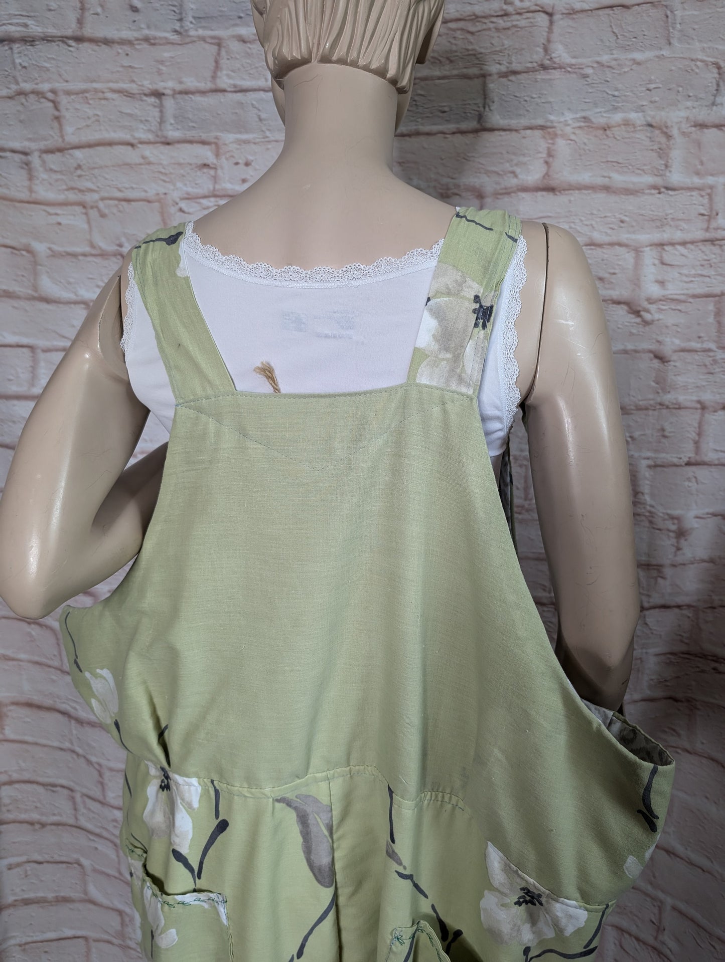 dungarees size 24, green blossom floral dungarees, plus size dungarees