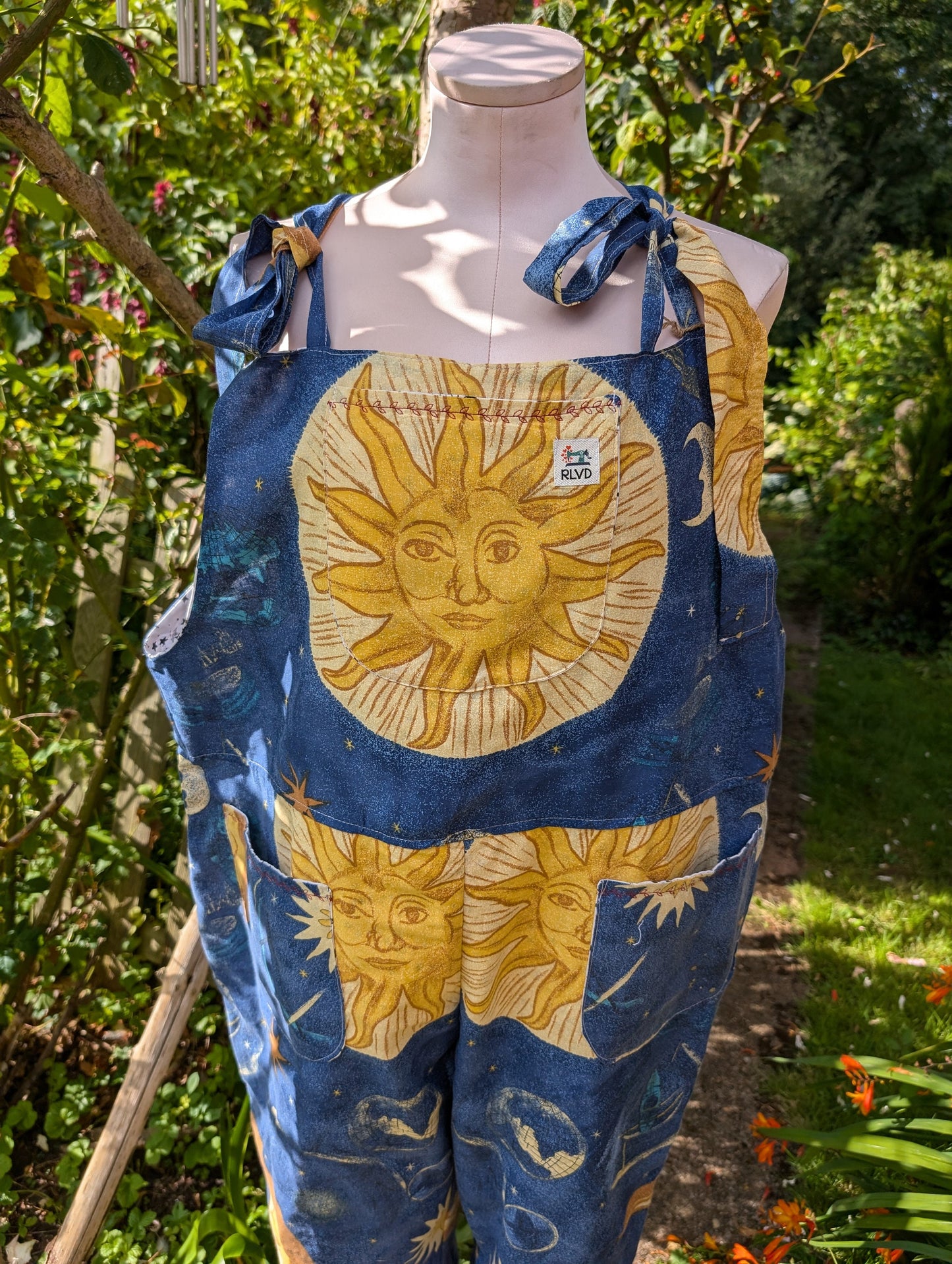 Dungarees size 16-18/XL, celestial print, Baggy fit dungarees, witchcraft Dungarees, stars and moons Dungarees