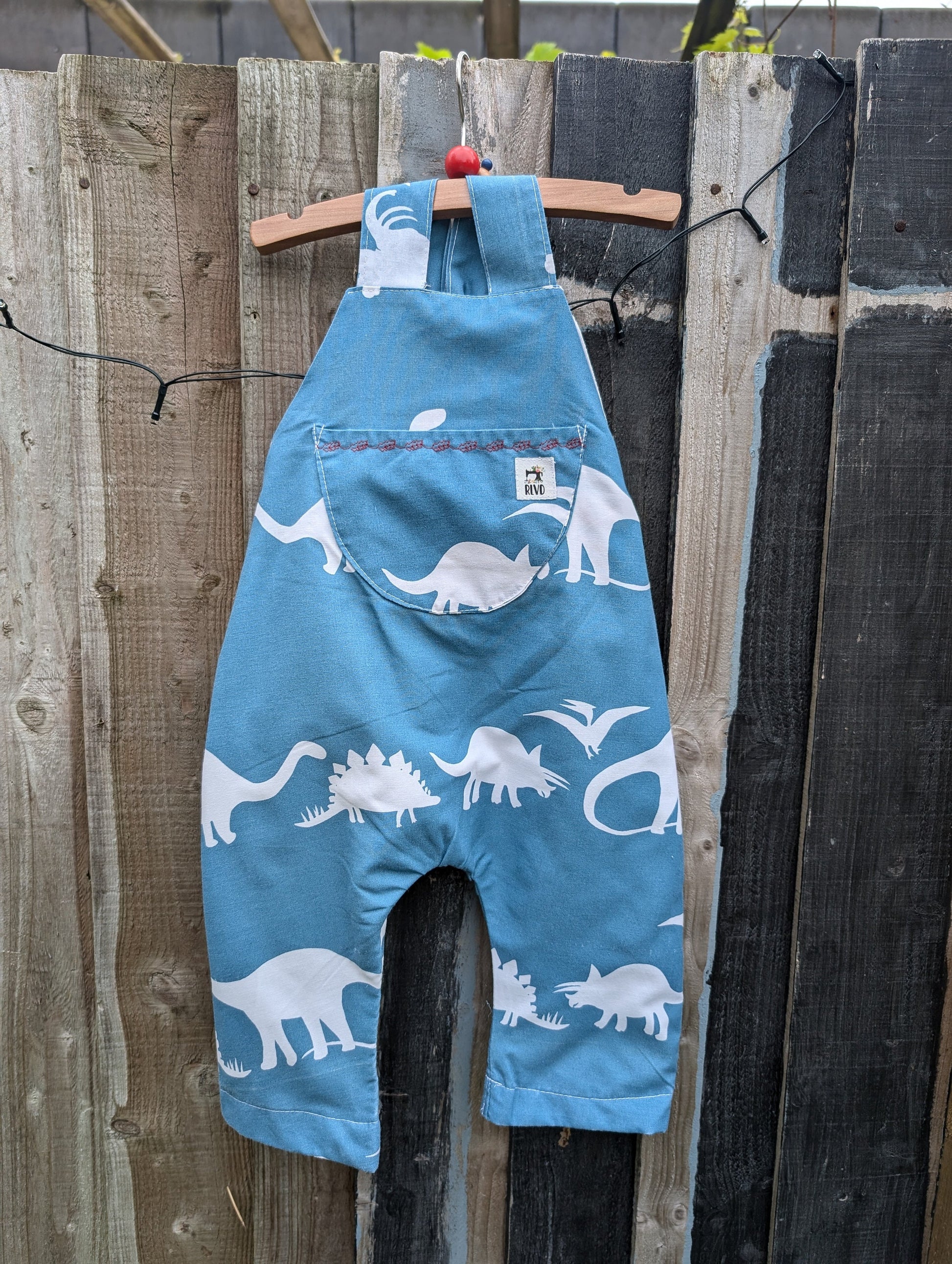 Baby Dungarees, romper, age 9-12m dinosaur blue and white