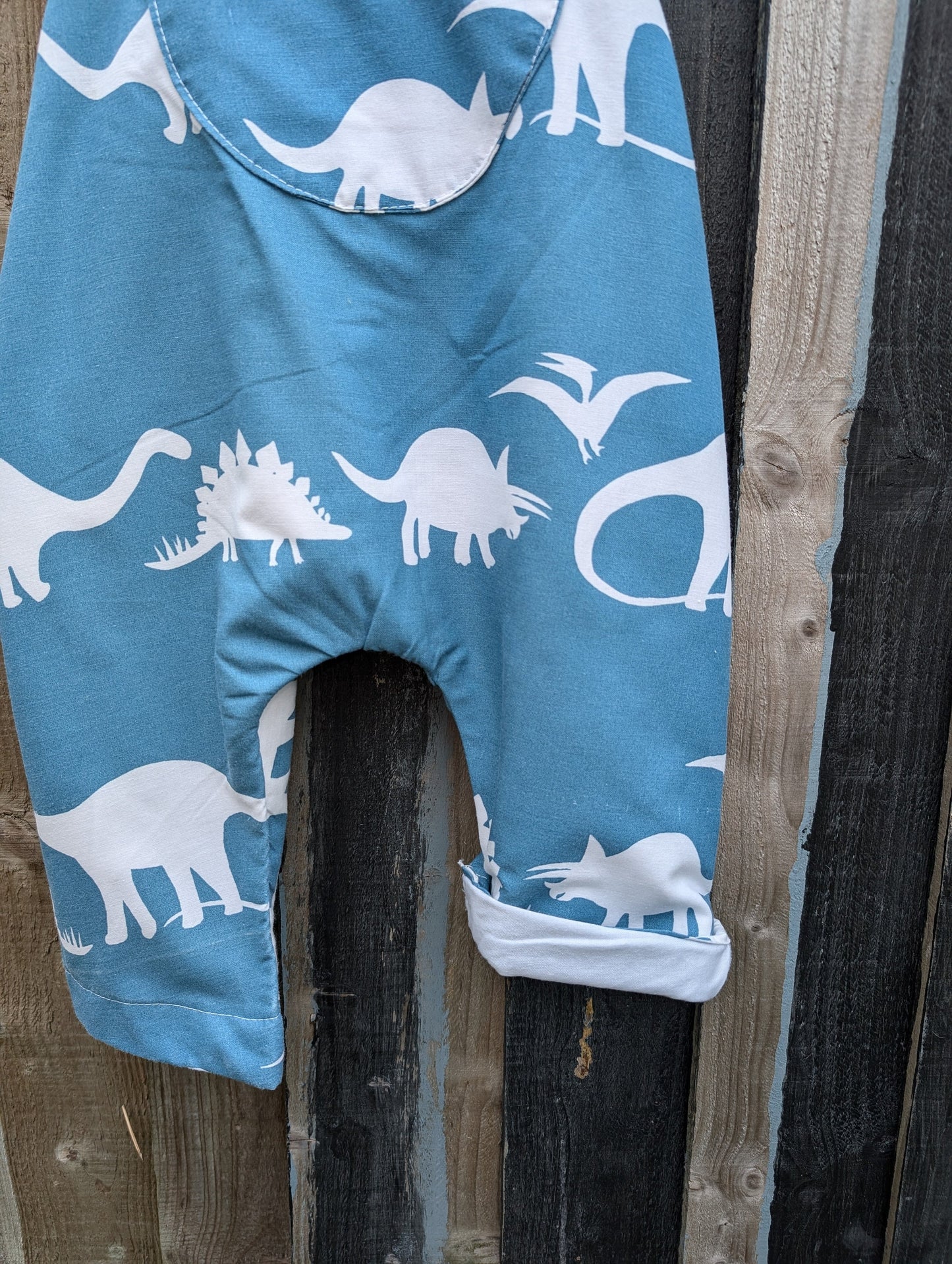 Baby Dungarees, romper, age 9-12m dinosaur blue and white