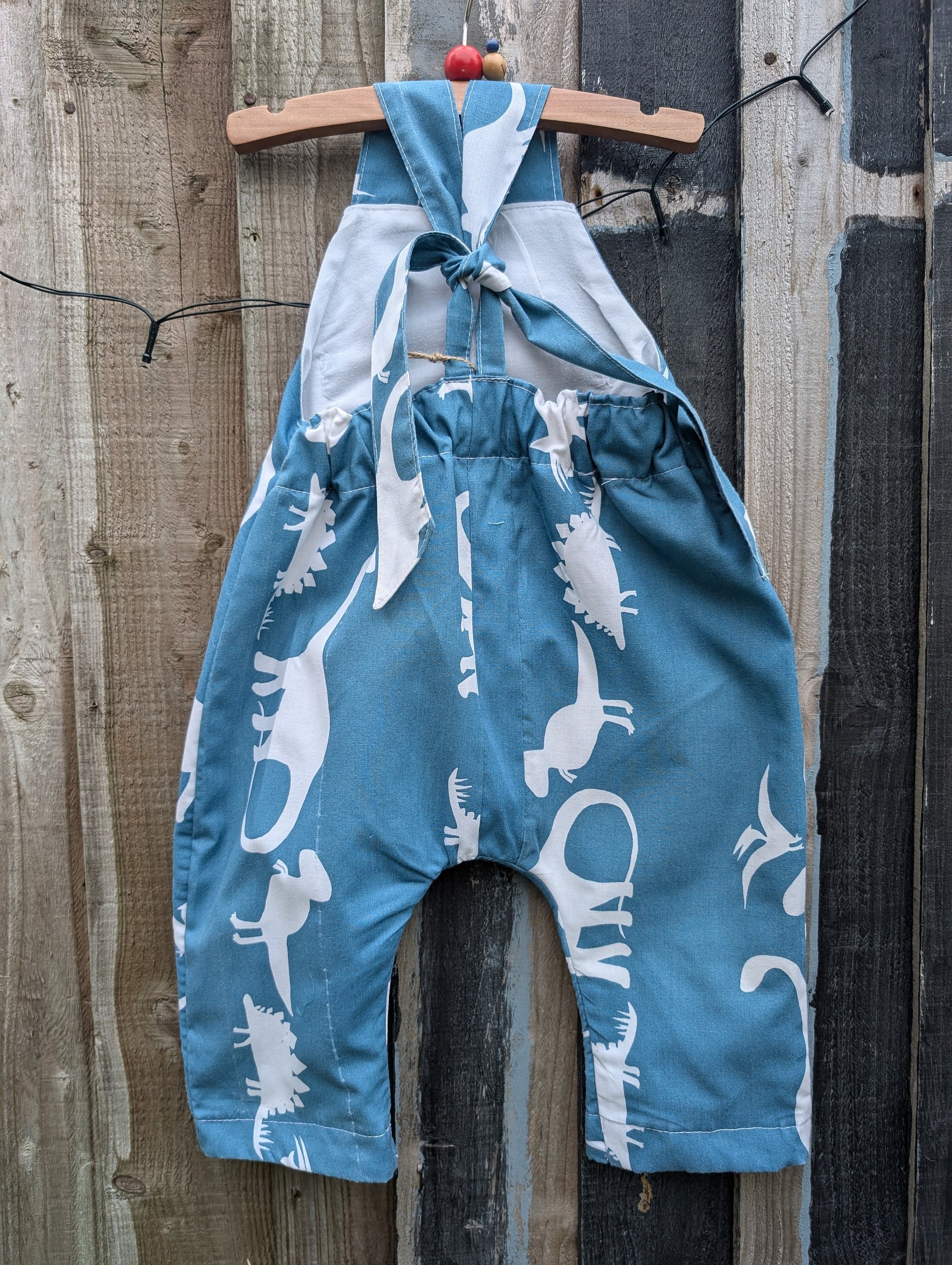 Baby Dungarees, romper, age 9-12m dinosaur blue and white