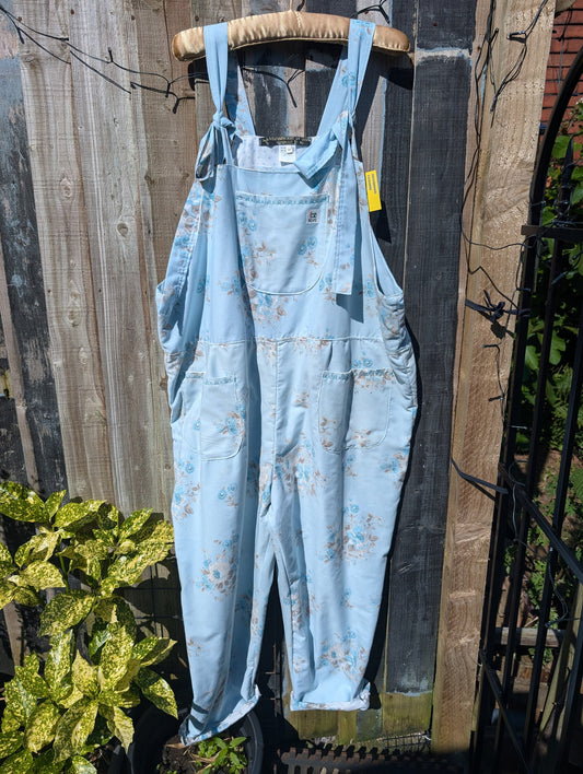 dungarees size 22, vintage blue floral vintage pattern dungarees, plus size dungarees