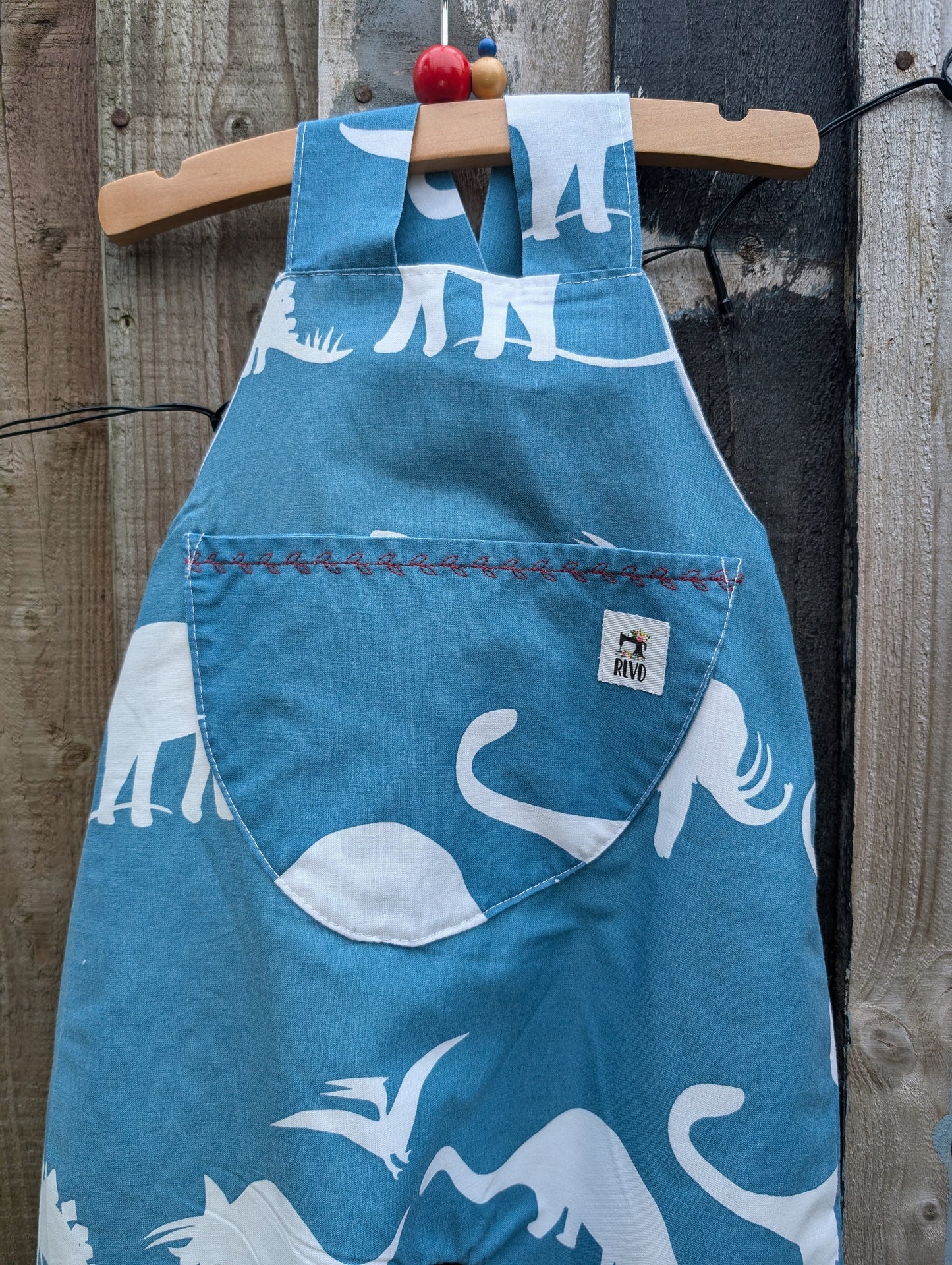 Baby Dungarees, romper, age 6-9m dinosaur blue and white