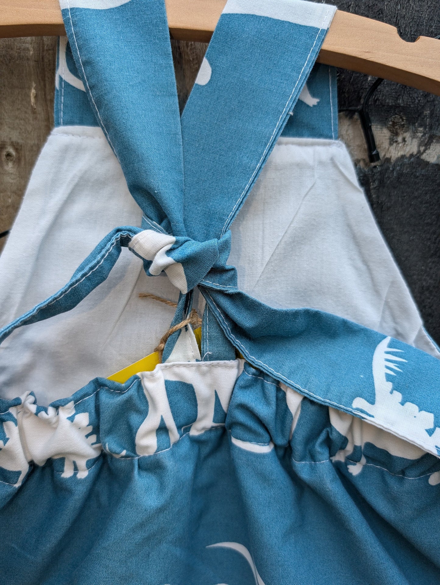 Baby Dungarees, romper, age 6-9m dinosaur blue and white