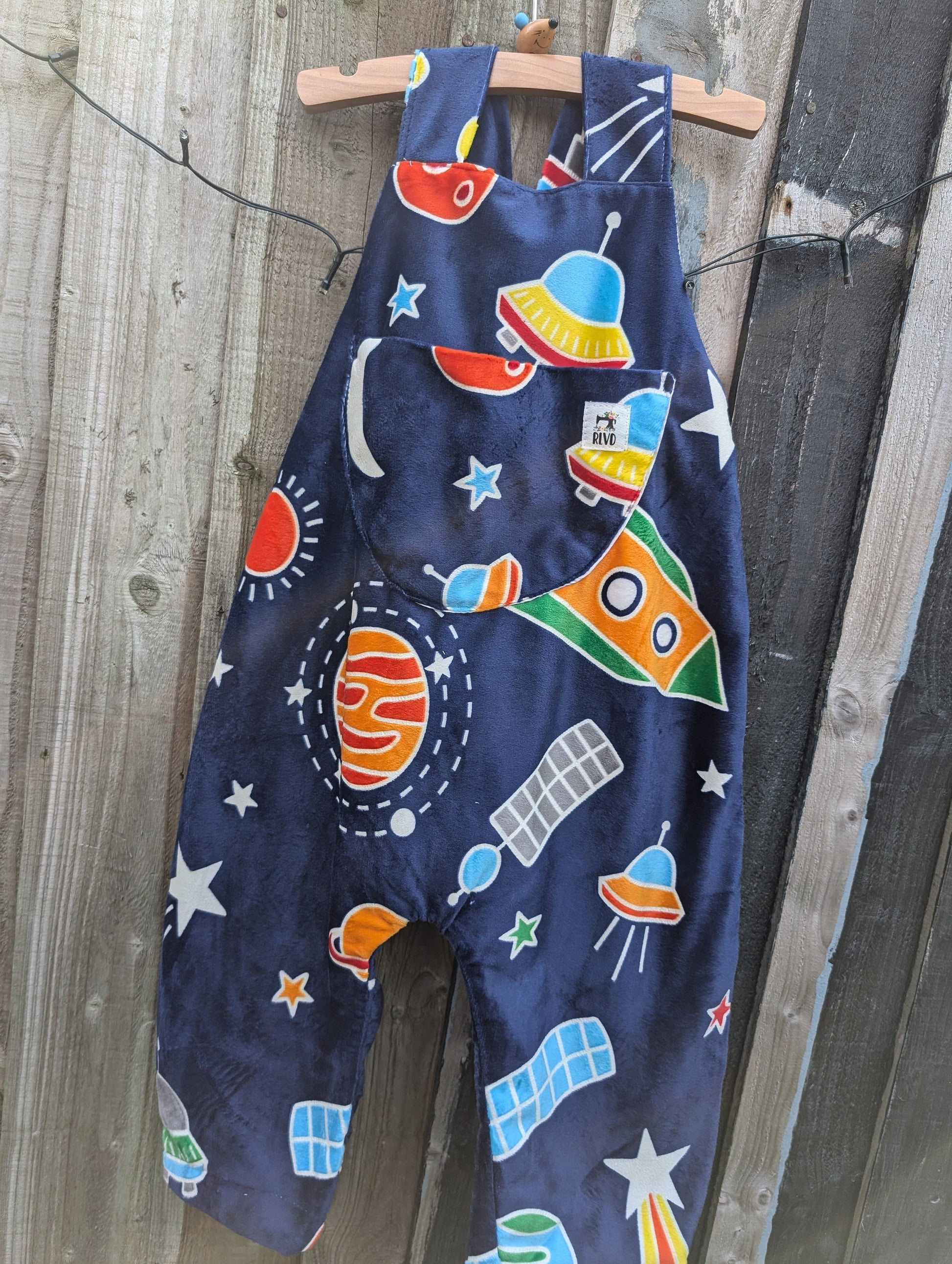 Child Dungarees, romper, age 2-3yrs, glow in the dark space