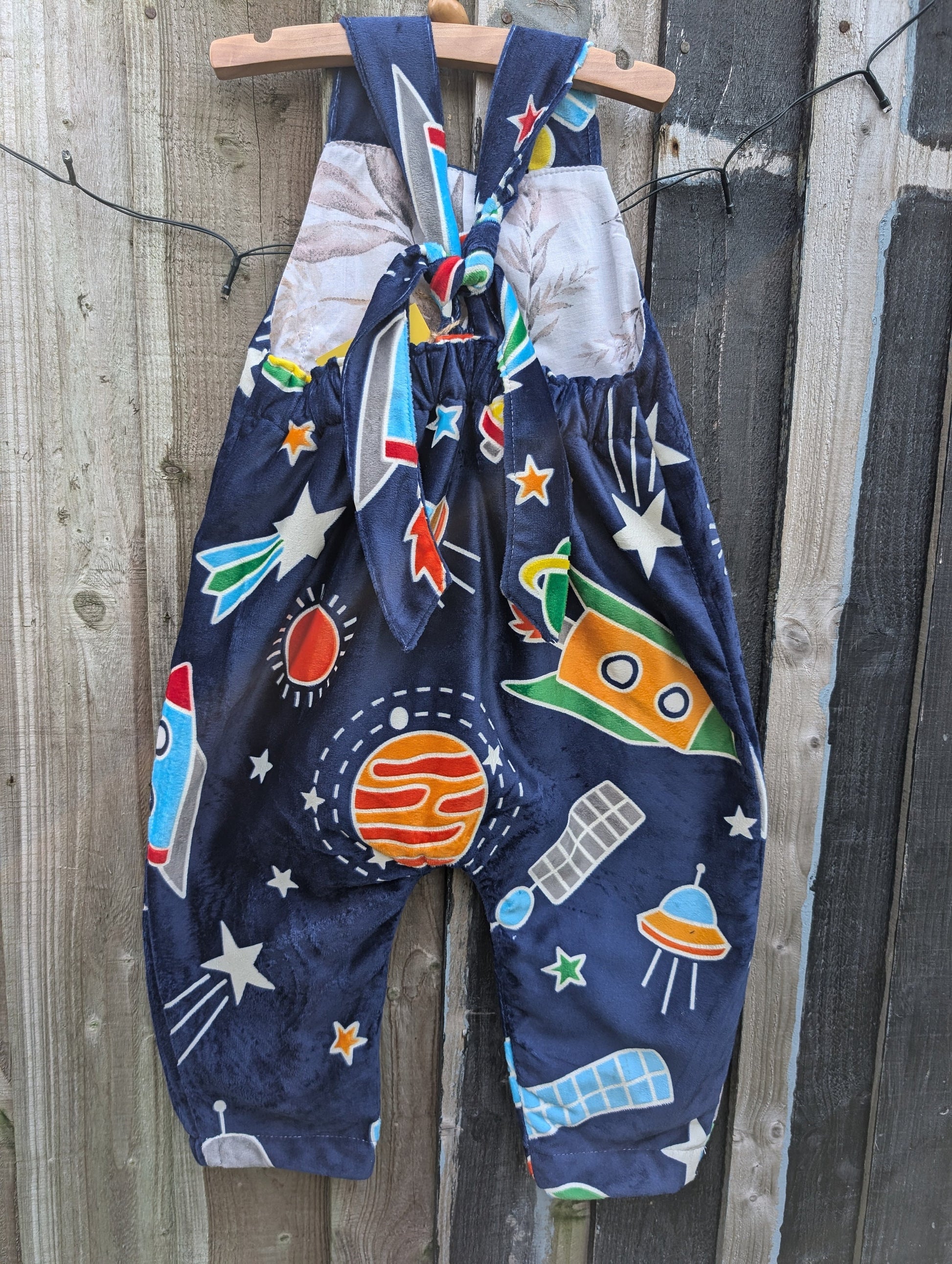 Child Dungarees, romper, age 2-3yrs, glow in the dark space