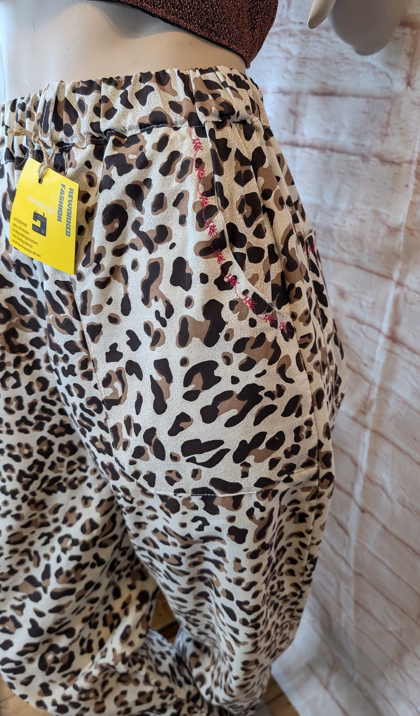 Trousers size 16, stretch waist trousers, leopard print, bob style trousers, baggy trousers