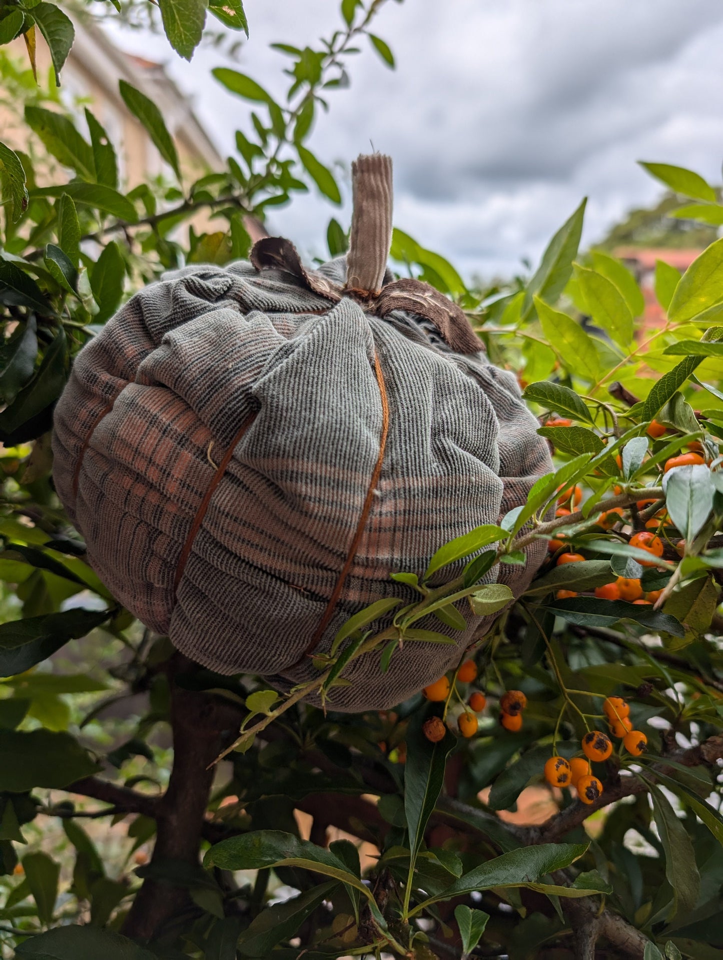 pumpkin, reusable pumpkin decoration, pumpkin ornament, Halloween ornament, handmade Halloween pumpkin, reworked textiles autumn squash