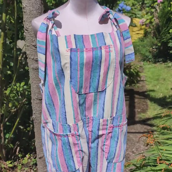 dungarees size 14 , short dungarees, candy stripe dungarees, pink dungarees, cropped Dungarees, cropped overalls