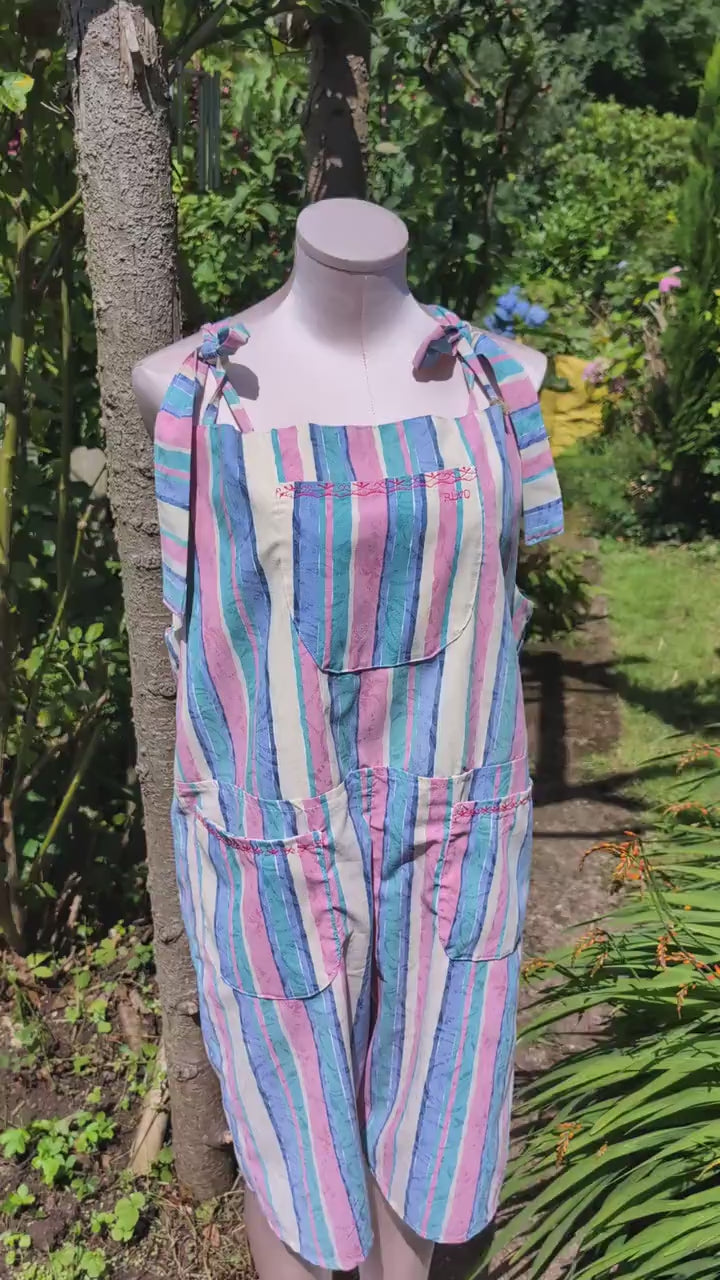 dungarees size 14 , short dungarees, candy stripe dungarees, pink dungarees, cropped Dungarees, cropped overalls