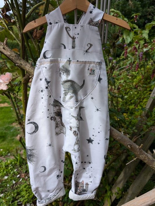 Child  Dungarees, romper, age 4-5yrs witch Halloween cats dungarees Reloveddesigns by Dawn